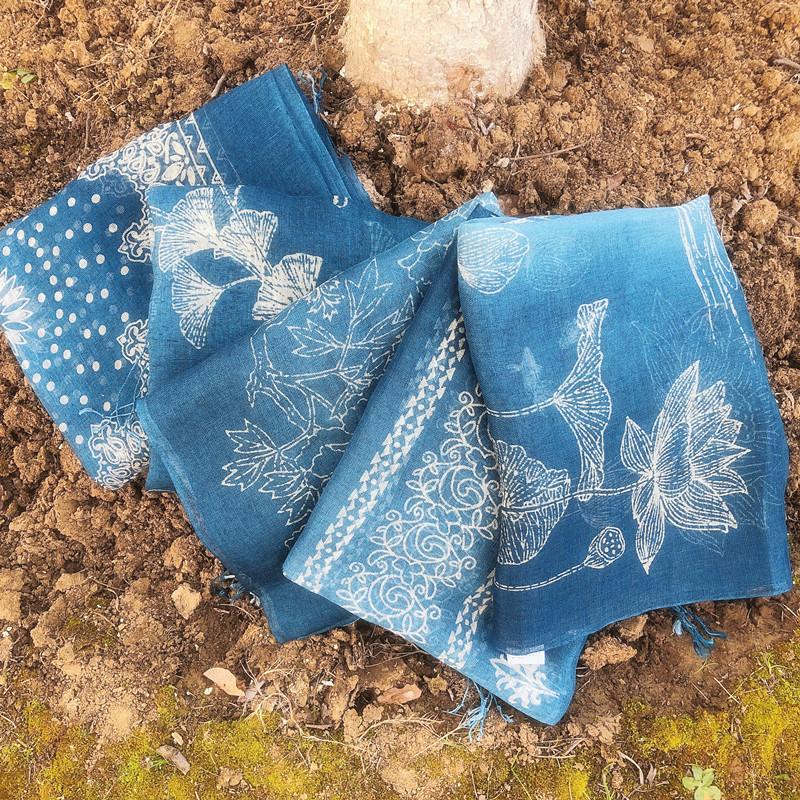 Blue Color Linen Soft Scarves Women Flower Printed Ethnic Design Scarf Summer Travelling Long Scarves