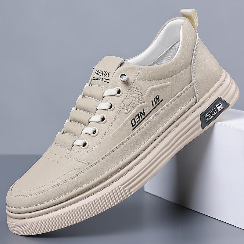 

2024 spring new cowhide men s shoes soft sole trend versatile daily casual shoes board shoes white shoes 38 білий
