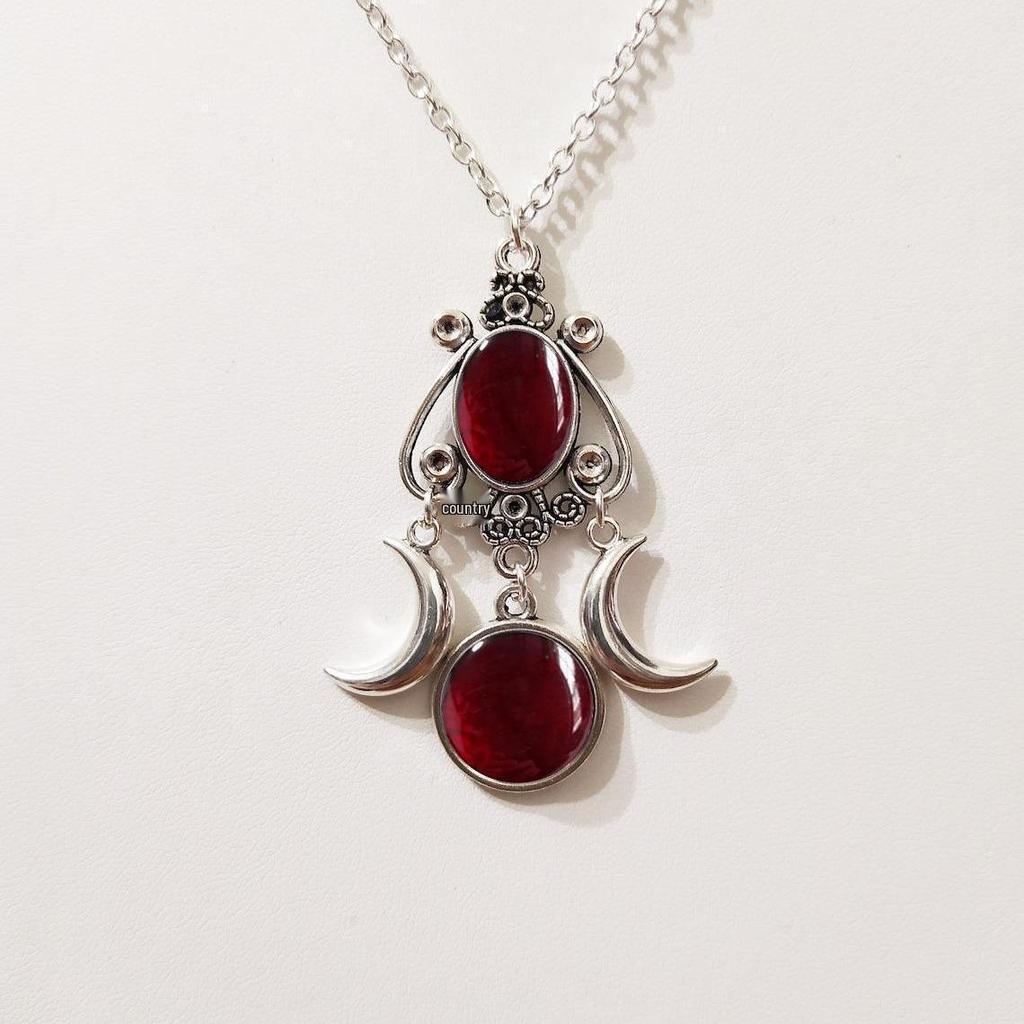 Triple Moon Goddess Amethyst Necklace – Retro Creative Alloy Jewelry