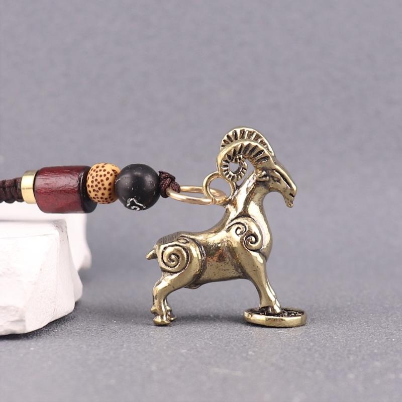 2027 Year Of Chinese Zodiac Goat Lucky Pendant Keychain Copper Feng Shui Wealth Key Ring Women Men Bag Charm Jewelry Gift