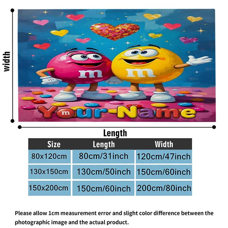 1PC M&M's Custom Name Patterned Flannel Blanket Suitable For All Seasons for Home Decor Warmth and Comfort Gifts Holiday Present