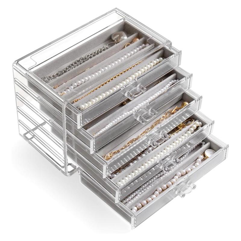Velvet Necklace Storage Box Clear Acrylic Stackable Jewelry Organizer With Lid Dustproof