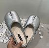 Fashion Bailamos Women Split Toe Fur Slippers Tabi Ninja Slip On Flats Round Toe Shallow Lazy Boat Slingback Mules Shoes Soft Warm Loafe