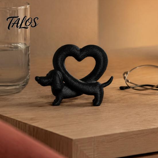 Romantic Anniversary Present 3D Printed Dachshund Heart Ornament, Creative Dog Statue, Cute Desktop Figurine Love Animal for Home Office Decoration