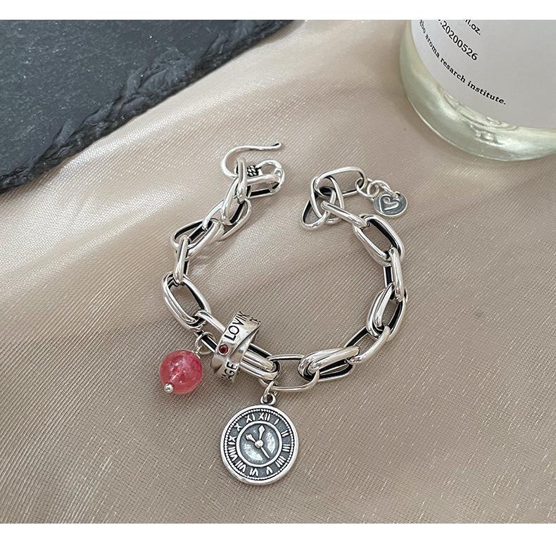 Korean Style Strawberry Crystal Letter Watch Bracelet - Trendy Retro Fashion for Women