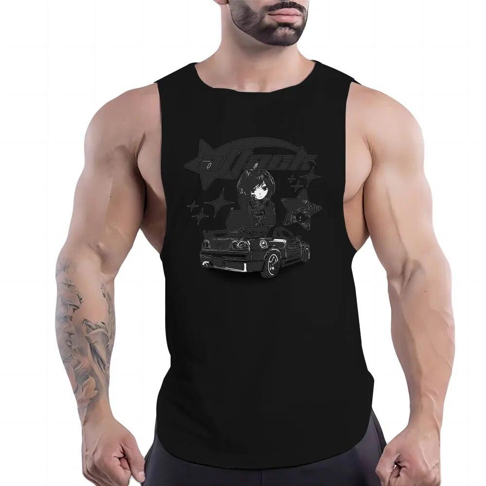 Four Seasons Fashion 2dcartoon Character Print Verão O Collar Confortável Respirável Masculino Basquete Agasalho Sem Mangas Colete