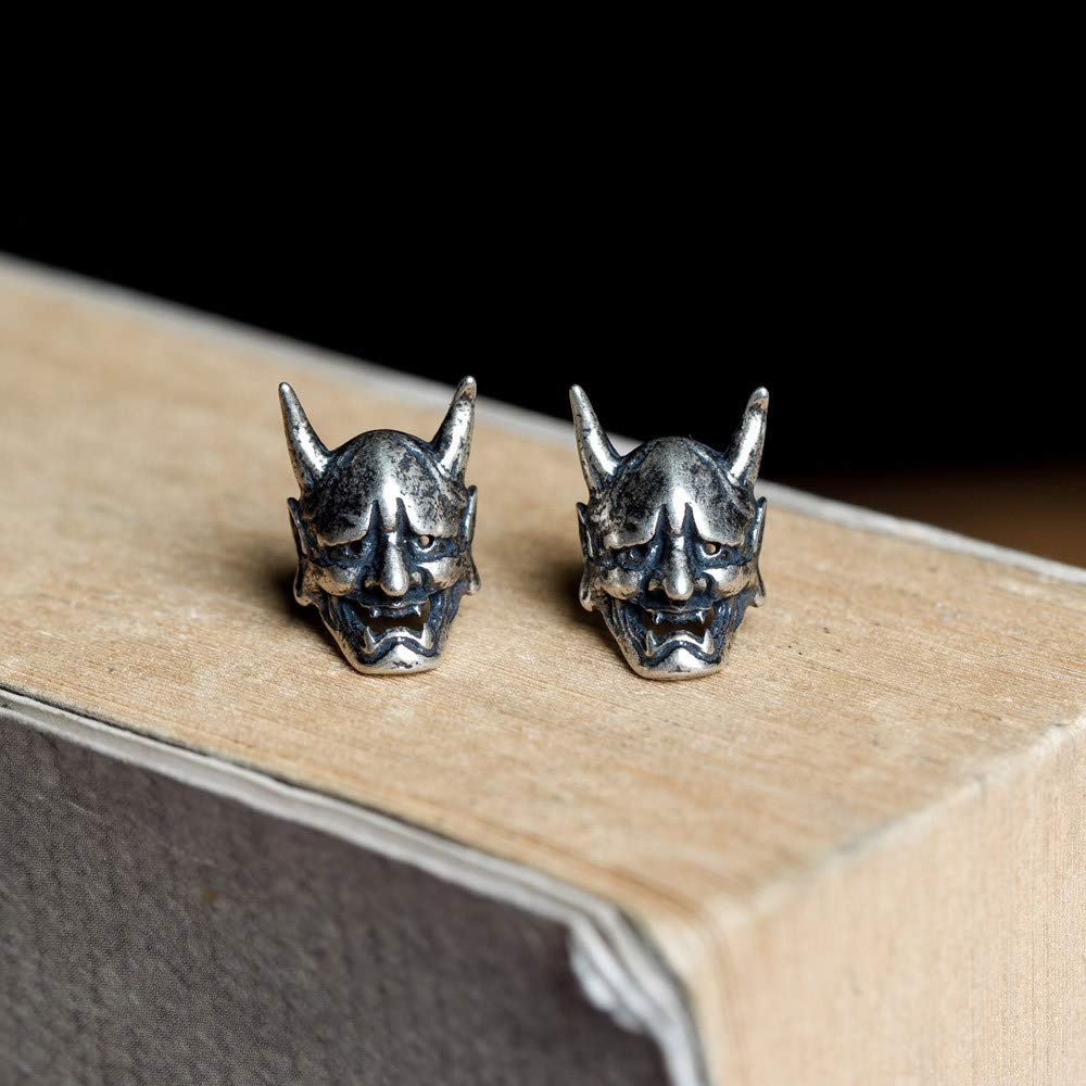 Rockyu Earrings Set for 925 Hannya Set for Both Stud Japanese Hannya Demon Jewelry Women, Silver, Hypoallergenic, Earrings, Ears, Earrings, Skull,