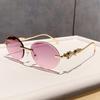 New Y2k Oval Rimless Vintage Diamond Cutting Sunglasses Women For Men Luxury Brand Designer Metal Snake Head Popular Sun Glasses