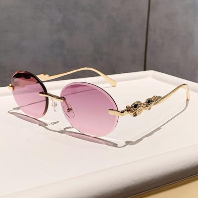New Y2k Oval Rimless Vintage Diamond Cutting Sunglasses Women For Men Luxury Brand Designer Metal Snake Head Popular Sun Glasses