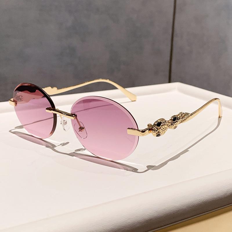 New y2k Oval Rimless Vintage Diamond Cutting Sunglasses Women For Men Luxury Brand Designer Metal Snake Head Popular Sun Glasses