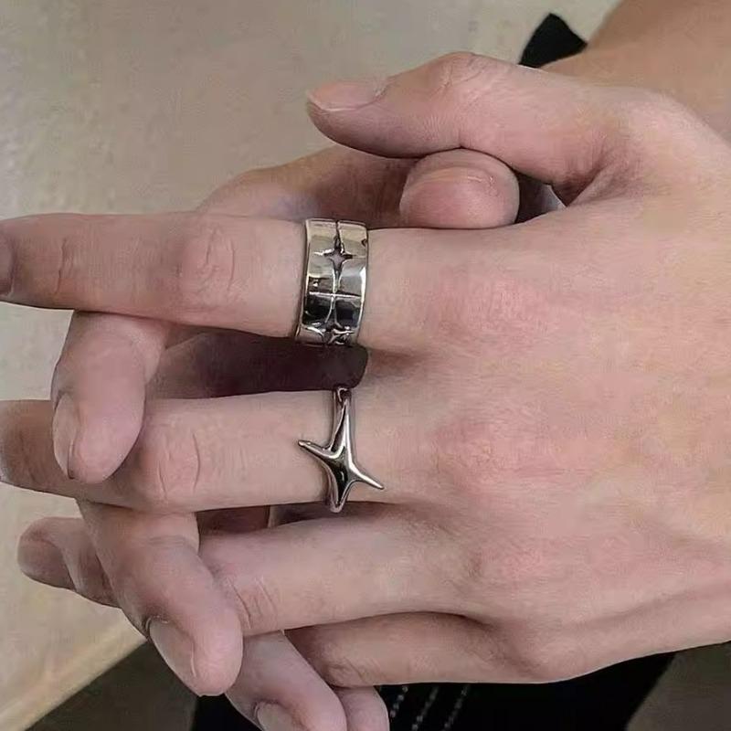 Fashion Vintage Silver Color Cross Star Rings for Women Men Punk Gothic Unisex Rings Festivals Party Jewelry Daily Accessories