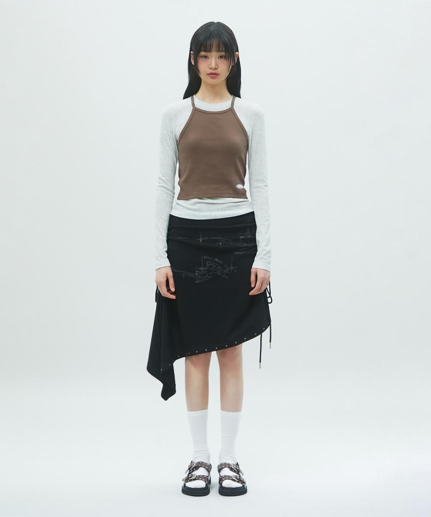 Lara Fox Unbalanced Shirring Midi Skirt Black Br2Cs002