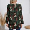 Ladies' Fashionable Casual Christmas Printed T-shirt Long Sleeved V-neck Mid Length Top