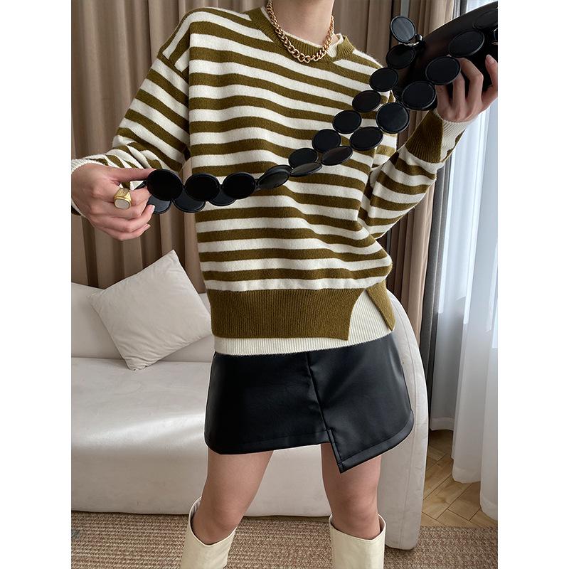 Sinan French-Style Lazy Knit Sweater SN2166 - Two-Piece Stitching, Autumn/Winter Collection