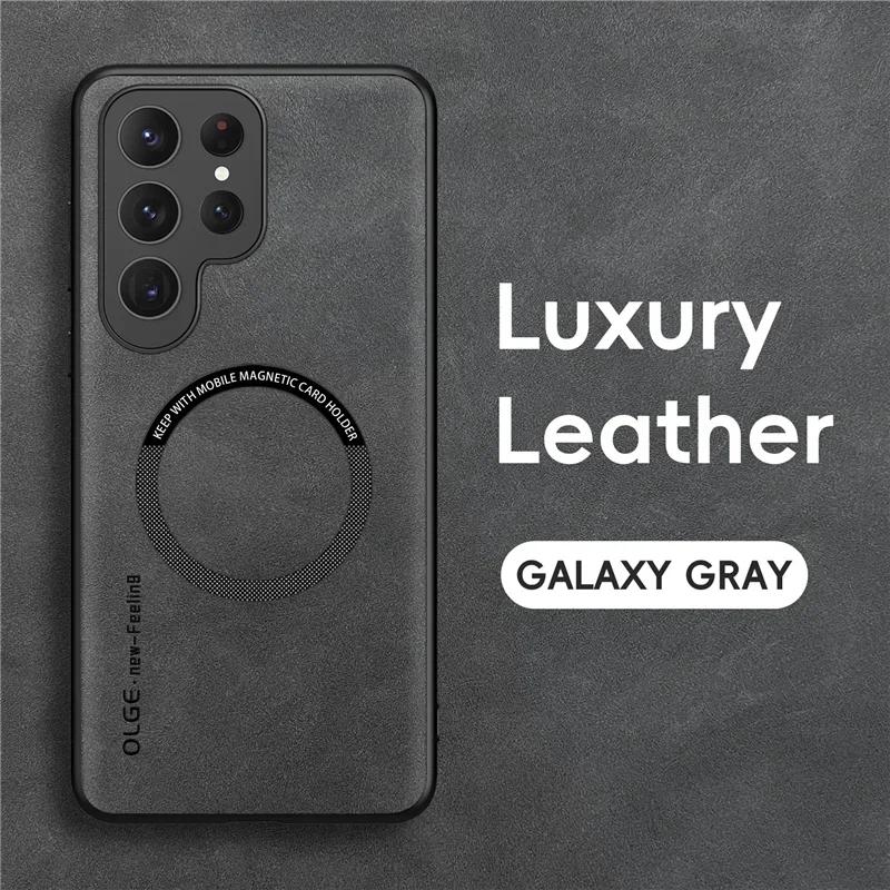 Magnetic Leather Phone Case For Samsung S24 S25 Ultra S23 FE S22 S21 S20 5G Note 20 Ultra 10 Plus Wireless Charging Cover