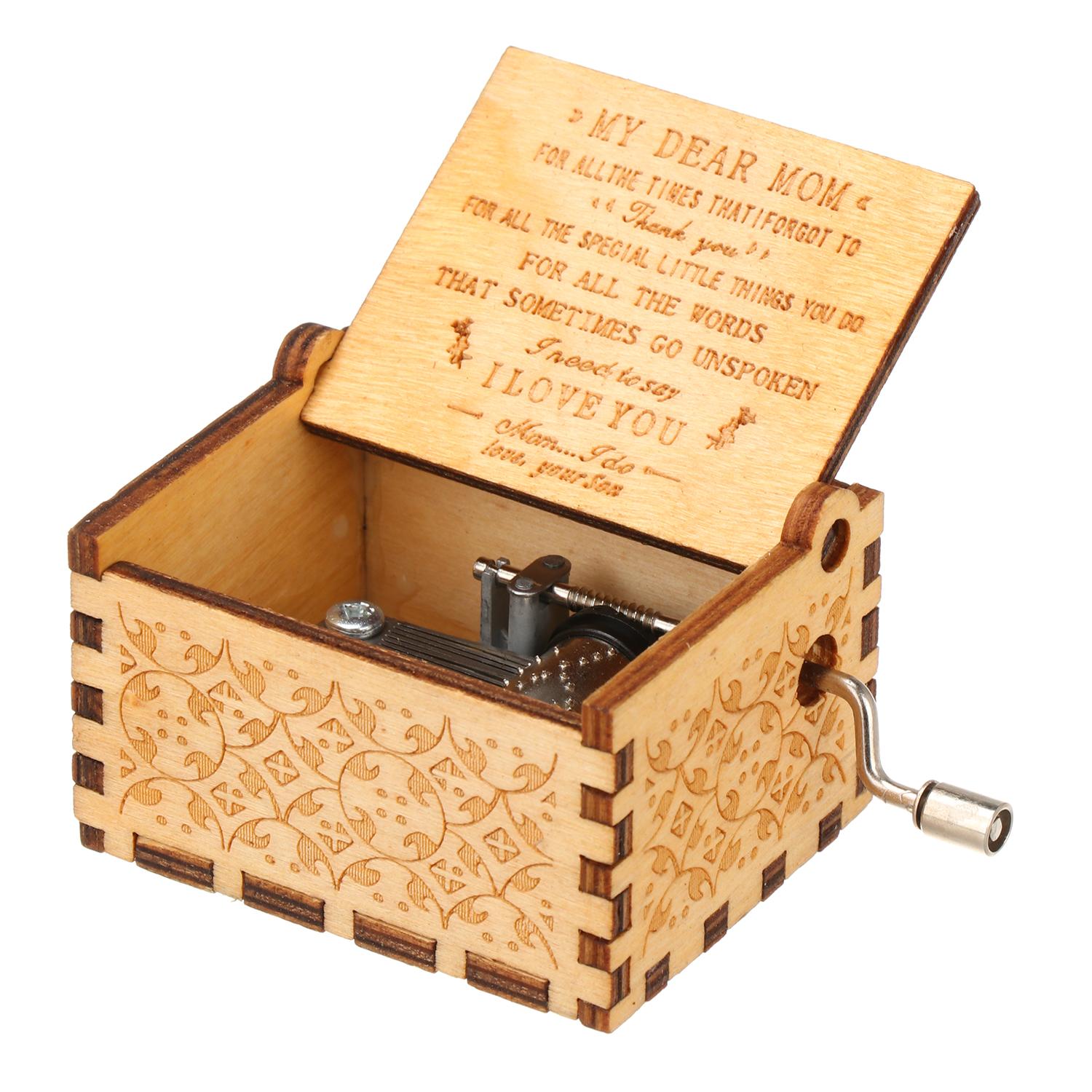 

День Ти моє сонце Класична антикварна музична шкатулка з гравіюванням Дерев яні музичні шкатулки з ручним приводом Son to Mom