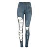Fashion Women Solid Slim Denim Ripped Chain Big Hole Jeans Trousers Pencil Pants