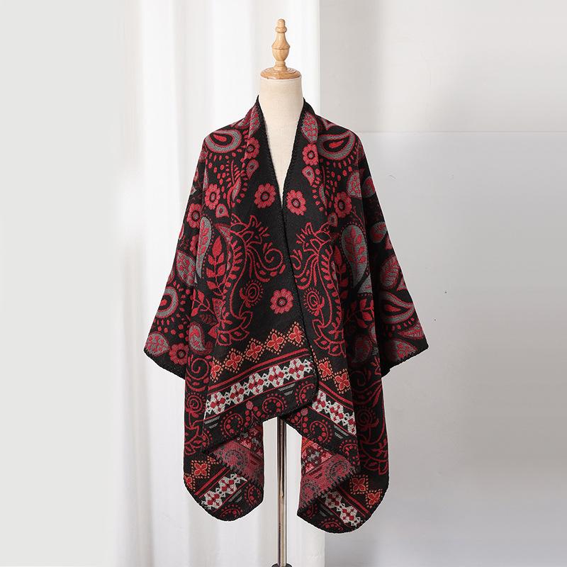 Winter Women Men Scarf Layers Poncho Retro Floral Print Wrap Shawl Scarve Capa Para Mujer Pashmina Cloak New Unisex Lady Male