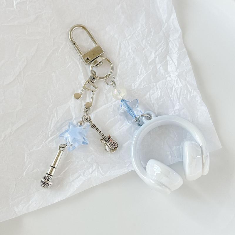 Ins Style Music Earphone Shape Keychain Mobile Phone Chain Charm Pendant Keyring Jewelry For Girl Women Gift Bag Decoration
