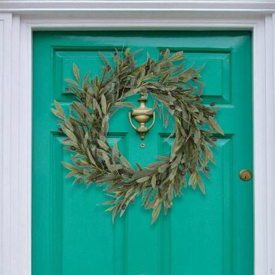 Artificial Olive Wreath Greenery Leaves with Beans Round Branch Spring Summer for