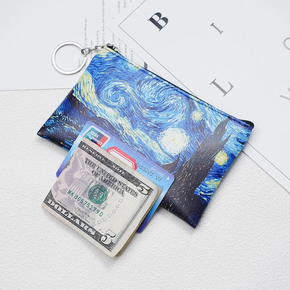 Vintage Oil Painting Canvas Cosmetic Bag Van Gogh Art Sunflower Star Moon Night Makeup Pouch Bag Women Travel Coin Purse Wallets