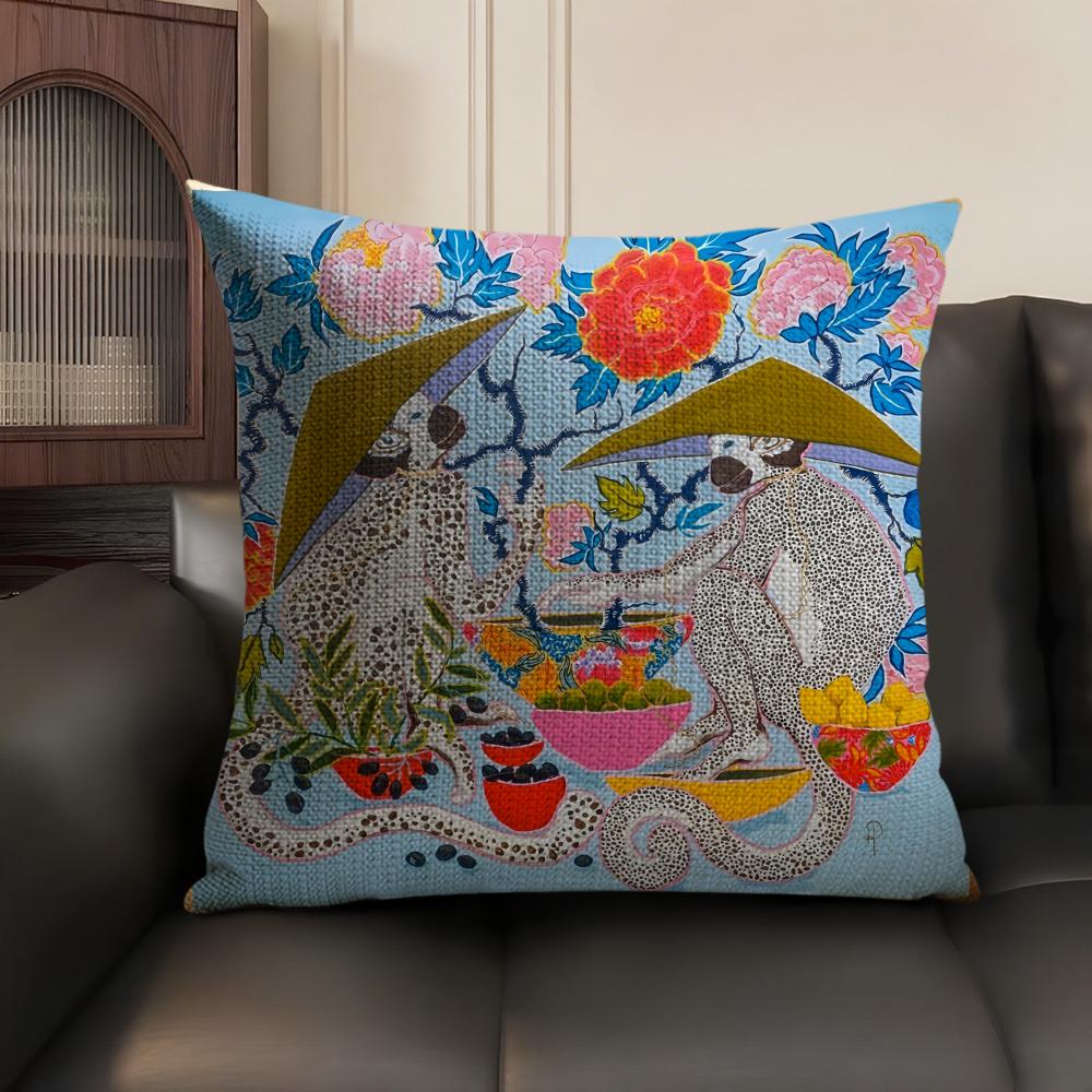 Art PPaige Gemmel Monkey Cushion Cover Natural Linen Organic Fabric DoubleSided Printing Sofa Home Decor Gift Pillow Case