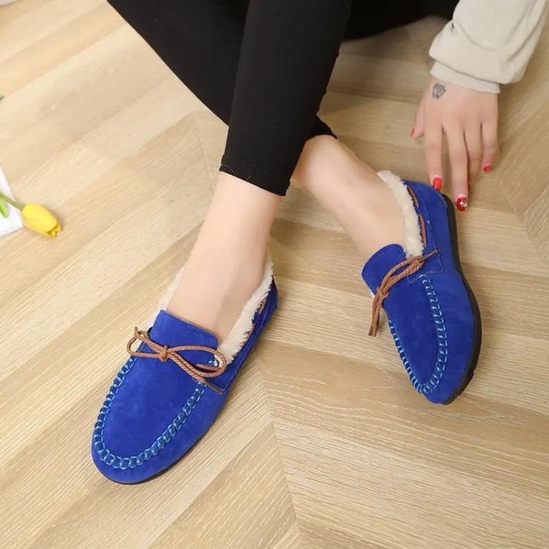 Women's House Slippers Indoor Outdoor Moccasin Fuzzy Fluffy Furry Loafers Suede Leather Warm Shoes