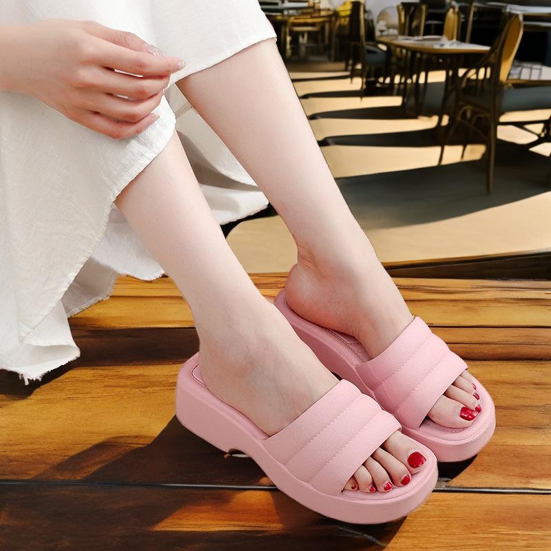 

2025 Лето Новый Стиль Водонепроницаемые Шлепанцы С Толстой Подошвой Модные Женские Туфли На Высоком Каблуке Подошва ПВХ 39-40 розовый