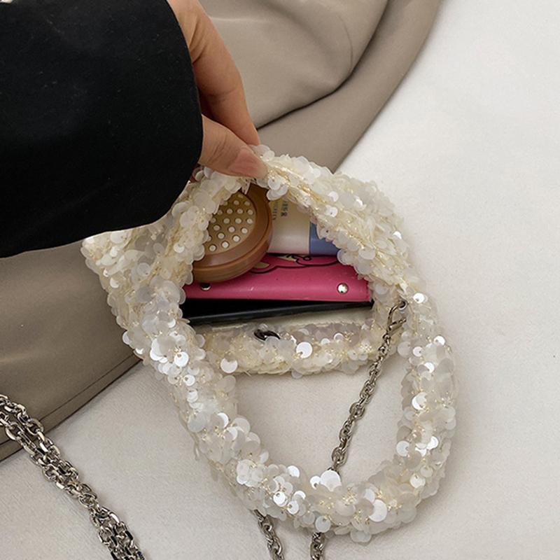 Sommer Ensfarget Paljettglans Skulderveske Casual Kjede Underarmsveske Enkel Stor Kapasitet Kvinnelig Shopping Mote Crossbody-veske