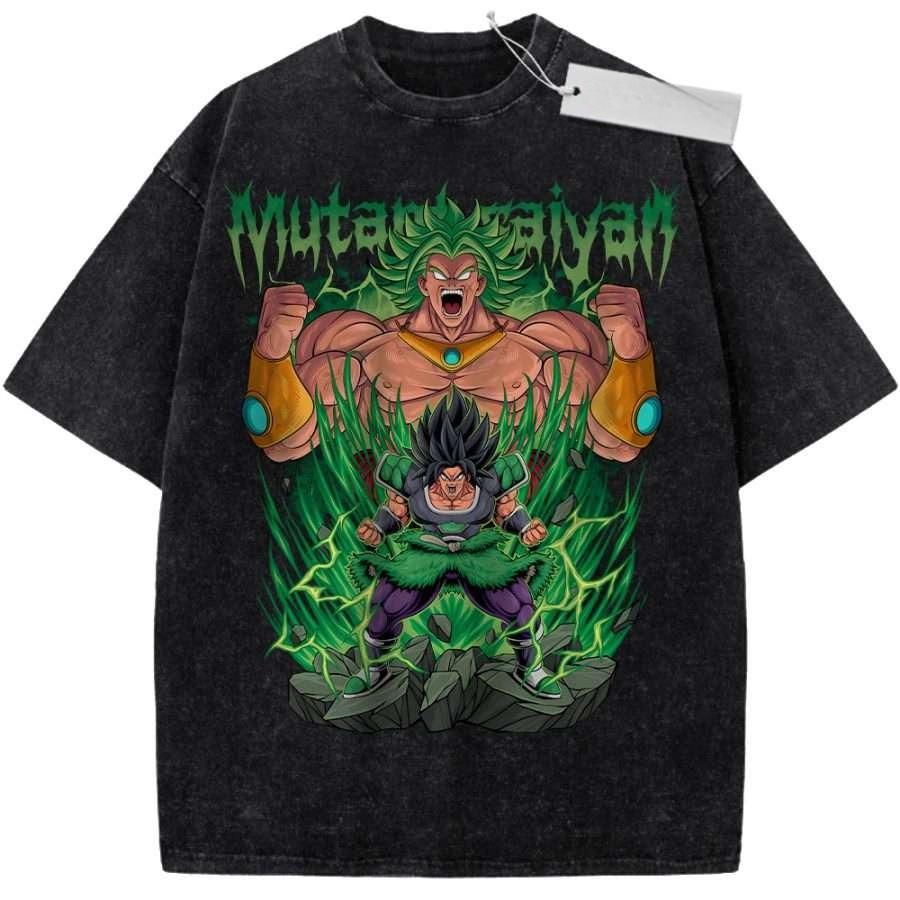 Unisex Washed Black Vintage Tshirt Dragon Ball Broly Super Saiyan Green Highquality Fabric for Home Leisure Travel Shopping