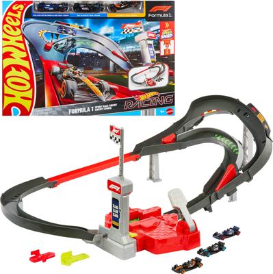 Hot Wheels Formula Sprint Race Circuit Vehicle Toy F1 Playset with 3 Mini Ages 4 and JDY15 1® Cars, Up, Multi-Purpose,