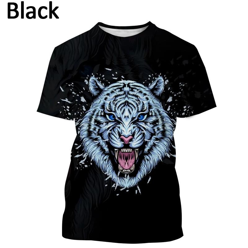 Summer Round Neck Tiger Pattern 3D Print Top Fashionable Casual Short Sleeved Men's T-shirts