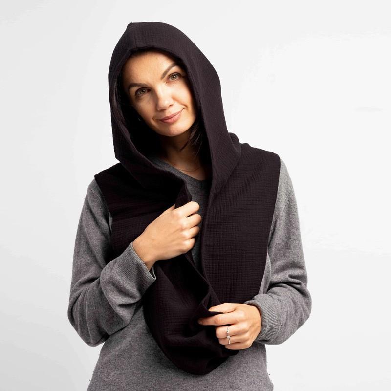 Cotton Crinkle Scarf With Hood Women Men Winter Warm Stylish Neck Wrap Accessory
