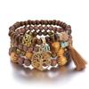 4ks/sada Boho dřevěný korálkový náramek sada pro ženy Tree Of Life Bílé střapce Charm Pružný řetízek Náramek Lady Bohemia Jewelry