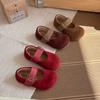 Girls Retro French Style PU Flat Shoes With Soft Sole Magic Tape Wear