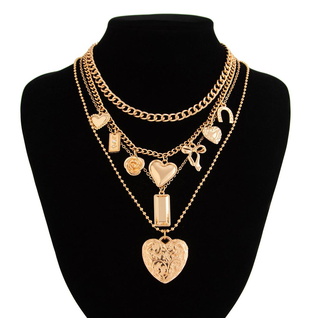 3pcs/set Cross Heart Pendant Necklace Herringbone Snake Chain Choker Accessories