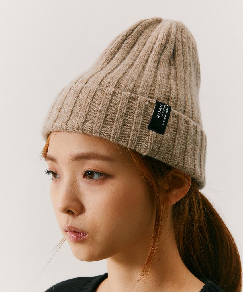 ODD DOT (Unisex) Logo Label Wool Beanie_Beige