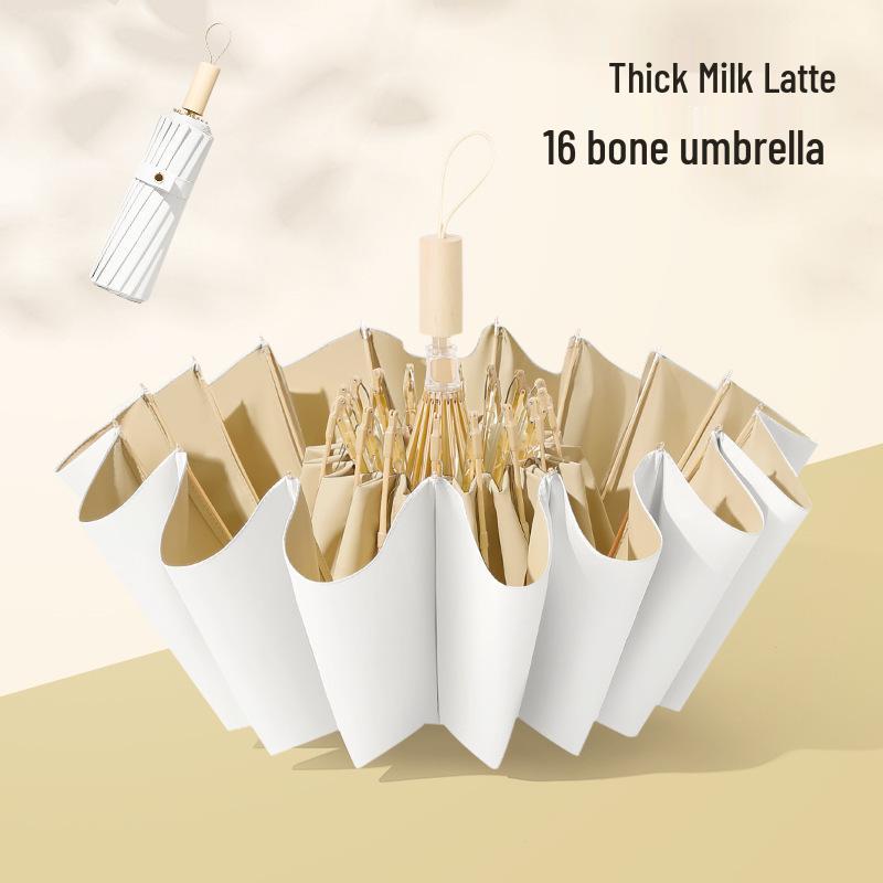 16-Rib Colorful Folding Umbrella for Women - Large, UV Protection, Sun/Rain Use 