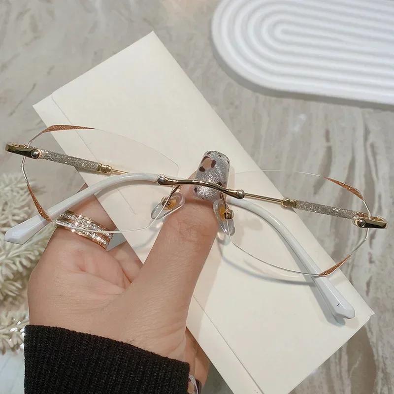 Finished Prescription Nearsighted Glasses Blue Light Blocking Women Men Diamond Cutting Minus Eyeglasses Rimless Myopia Glasses