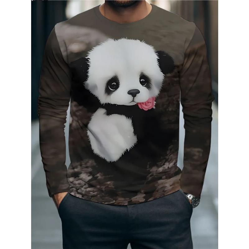 Autumn and Winter Men's 3D Animal Geometric Printing Crew Neck Long Sleeve T-Shirt