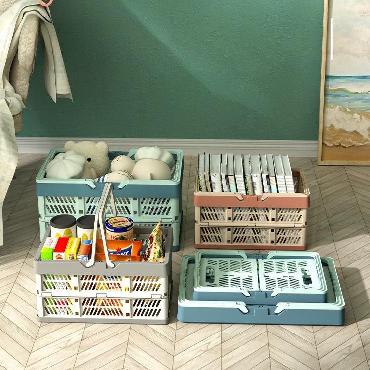 2026 Foldable Handheld Shopping Basket, Portable Plastic Household Fruit Vegetable Basket Storage Crate