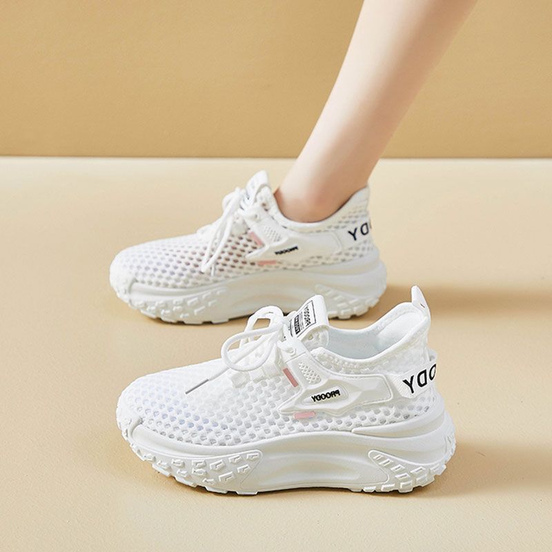 Stepping on shit feels transparent mesh sports shoes women's summer 2025 new thick soft sole thin women's shoes breathable mesh travel shoes