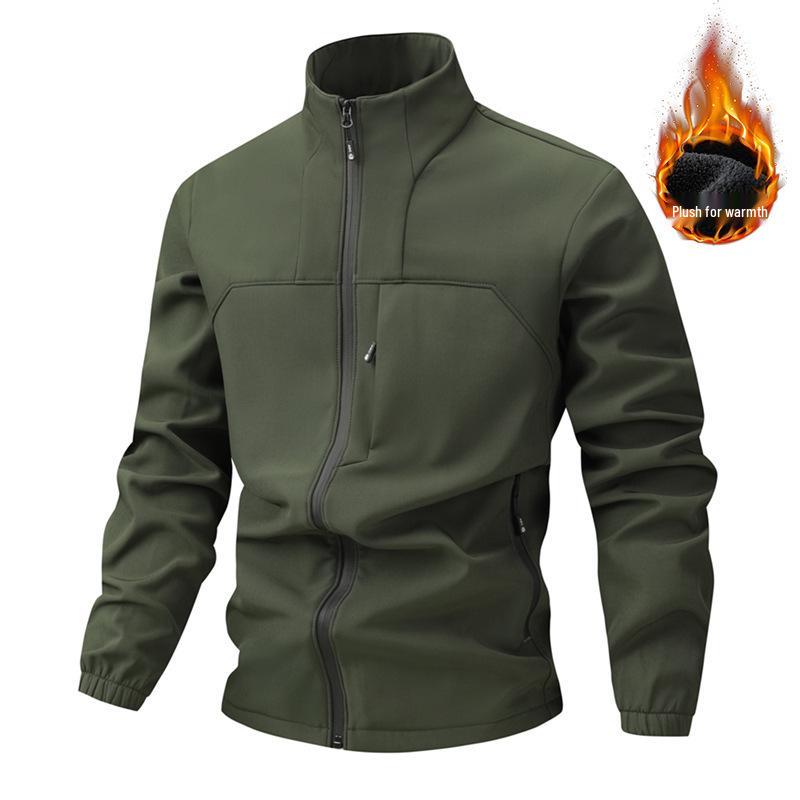 Męska kurtka wiatrówka Soft Shell z podszewką polarową, na jesień/zimę, ze stójką