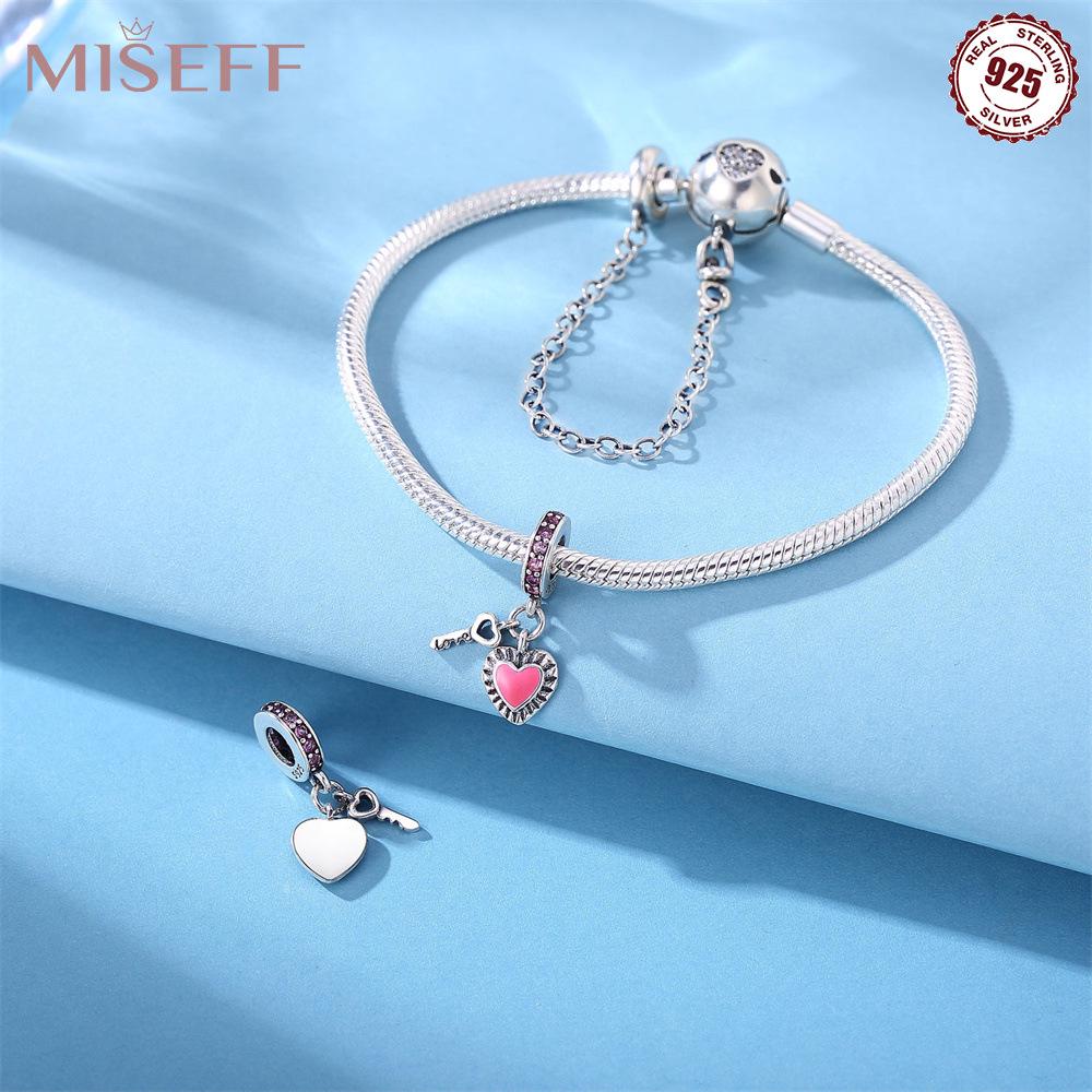 S925 Sterling Silver Heart & Key Pendant for DIY Necklace/Bracelet