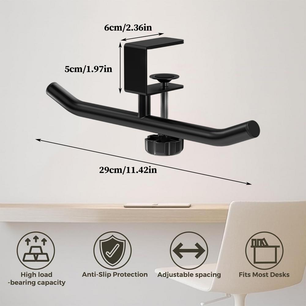 

Bag Hooks For Tables Heavy Duty Organizer With Adjustable Knob Clamp Double Pole Design Portable Purse Hook For Home Coffee Shop чёрный