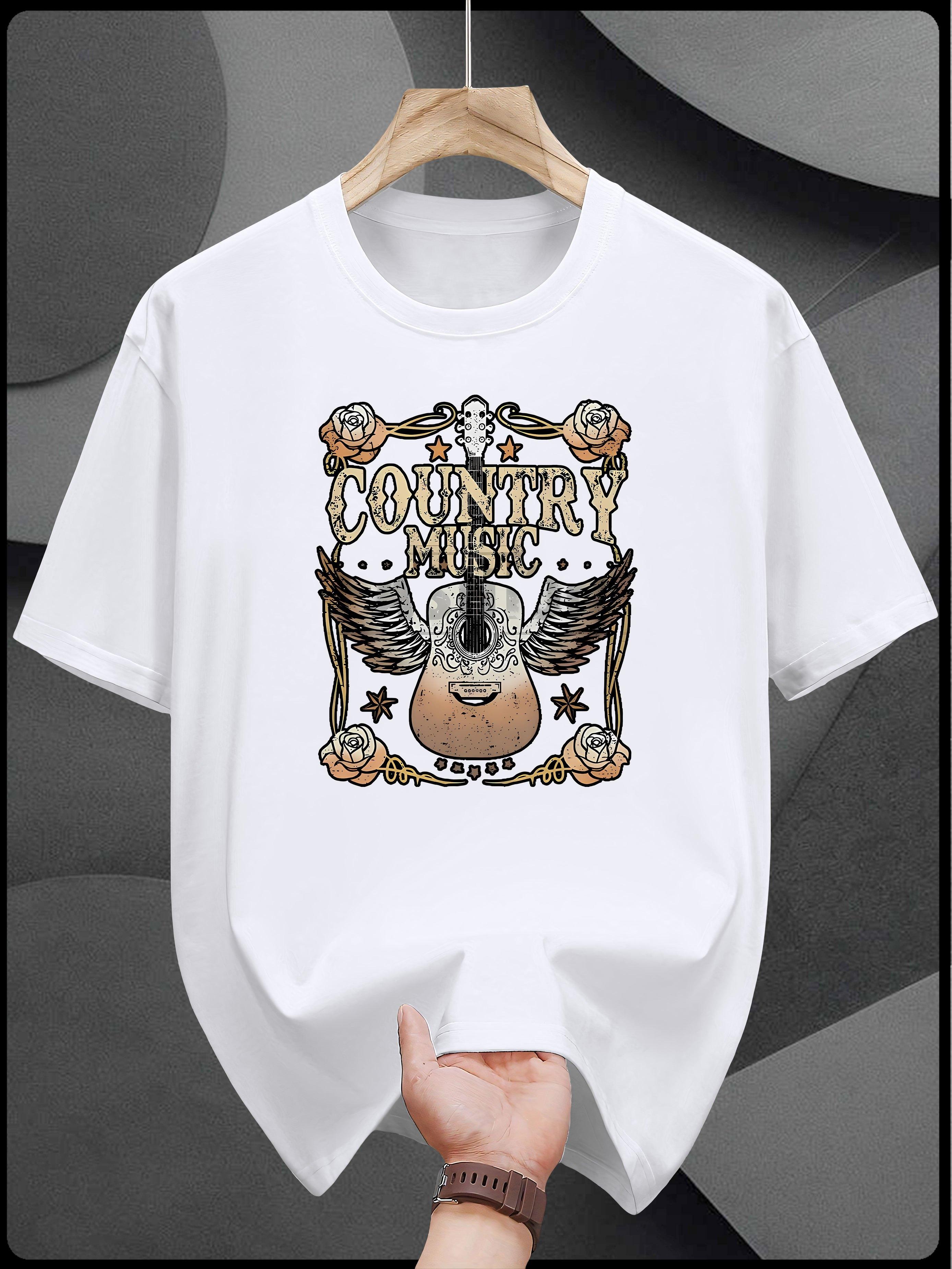 

Heavyweight Cotton T-shirt - Navy Blue Country Music Graphic Tee with Golden Floral guitar design - Breathable Crew Neck Shirt for Concerts XXXL