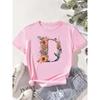 A B C D E English Alphabet Floral T Shirt Women New Summer Female T-Shirt Harajuku Casual Tops Tshirts
