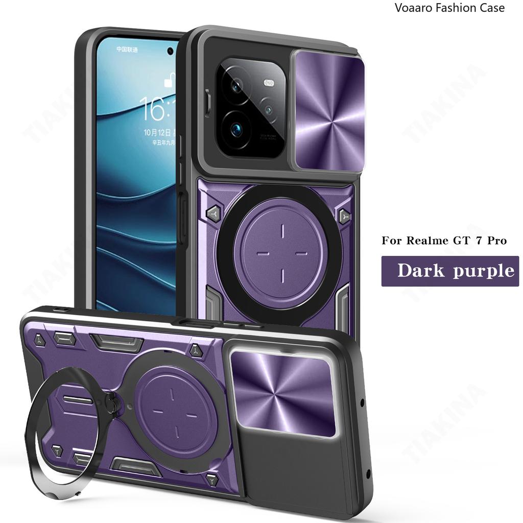 Slide Lens Push Window Armor Funda for OPPO Realme GT 7 Pro 5G Case for Realme GT7 Pro 5G Case Magnetic Rotate Ring Stand Cover