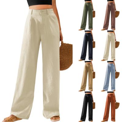 Womens Casual Wide Leg Pants High Waisted Button Down Straight Long Trousers Palazzo Pants