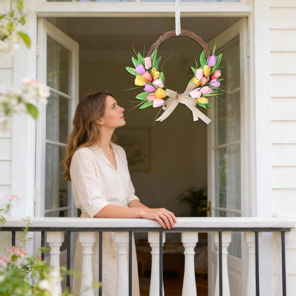 Spring Wreaths for Front Door Artificial Floral Decor Spring Flower Wreath for Living Room Bedroom Indoor Outdoor Home Window
